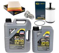 Aceite de Motor Set Filtros 5W-40 6Litro + Tapón Drenaje para Seat Alhambra VW