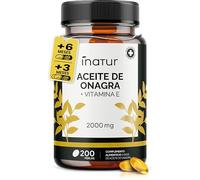Aceite de Onagra 1.000 mg - 200 Perlas | Inatur | Vitamina E | 10% GLA | Suministro 7 meses | Salud hormonal de las mujeres | Salud de piel y huesos | 100% Natural