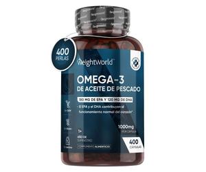 Aceite de Pescado Omega-3 1.000 mg por dosis 400 Cápsulas blandas con EPA y DHA para favorecer la salud del cerebro y corazón
