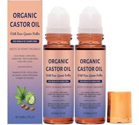 Aceite de ricino orgánico con rodillo de cuarzo de rosa, rollo de aceite de ricino orgánico, hidratación y suavizado profundo, nutre suavemente la piel, aceites hidratantes naturales (2pcs)