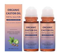 Aceite de ricino orgánico con rodillo de cuarzo de rosa, rollo de aceite de ricino orgánico, ingredientes naturales, nutre suavemente la piel, hidratación y suavizado profundo (2pcs)