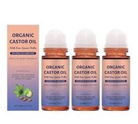 Aceite de ricino orgánico con rodillo de cuarzo de rosa, rollo de aceite de ricino orgánico, ingredientes naturales, nutre suavemente la piel, hidratación y suavizado profundo (3pcs)