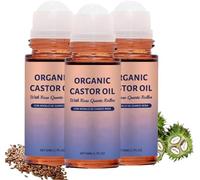 Aceite de ricino orgánico con rodillo de cuarzo rosa, aceite de ricino orgánico prensado en frío, cuidado de la piel hidratante profundo para mujeres, ingredientes naturales, libre de crueldad animal
