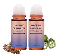 Aceite de ricino orgánico con rodillo de cuarzo rosa, aceite de ricino orgánico prensado en frío, cuidado de la piel hidratante profundo para mujeres, ingredientes naturales, libre de crueldad animal