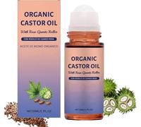 Aceite de ricino orgánico con rodillo de cuarzo rosa, aceite de ricino orgánico prensado en frío, cuidado de la piel hidratante profundo para mujeres, ingredientes naturales, libre de crueldad animal