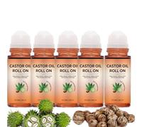 Aceite de ricino orgánico con rodillo de cuarzo rosa, aceite de ricino sin hexano, prensado en frío, sin refinar, para el crecimiento del cabello, pestañas, cejas y piel 1,7 onzas. (5 unidades)