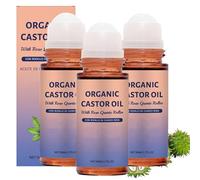 Aceite de ricino orgánico en roll-on con rodillo de cuarzo rosa, 1,7 oz. Aceite hidratante natural para el vientre, el rostro y el cuerpo, hidratación nutritiva suave (3PCS)