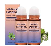 Aceite de ricino orgánico en roll-on con rodillo de cuarzo rosa, 1,7 oz. Aceite hidratante natural para el vientre, el rostro y el cuerpo, hidratación nutritiva suave (2PCS)