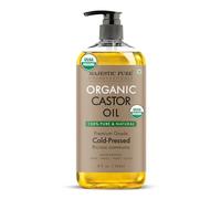 Aceite de ricino orgánico Majestic Pure USDA de 236 ml líquidas - 100% puro y natural - Prensado en frío y sin hexano. Aceite natural para el crecimiento del cabello para pestañas, cejas, piel, cuer
