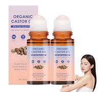 Aceite de ricino orgánico Roll-On con rodillo de cuarzo rosa, 100% puro, prensado en frío, virgen extra, puro para la piel, aceite dorado para piel/cabello/cejas, cuidado específico para áreas secas