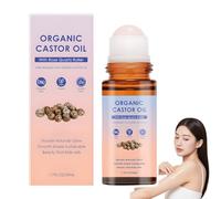 Aceite de ricino orgánico Roll-On con rodillo de cuarzo rosa, 100% puro, prensado en frío, virgen extra, puro para la piel, aceite dorado para piel/cabello/cejas, cuidado específico para zonas secas