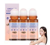 Aceite de ricino orgánico Roll-On con rodillo de cuarzo rosa, 100% puro, prensado en frío, virgen extra, puro para la piel, aceite dorado para piel/cabello/cejas, cuidado específico para áreas secas