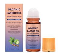 Aceite de ricino orgánico Roll-On con rodillo de cuarzo rosa prensado en frío para los máximos nutrientes, aceite de oro puro para la piel, cuidado del cabello y las cejas, nutrición, cuidado