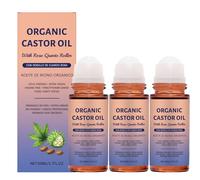 Aceite de ricino orgánico Roll-On con rodillo de cuarzo rosa prensado en frío para los máximos nutrientes, aceite de oro puro para la piel, cuidado del cabello y las cejas, nutrición, cuidado