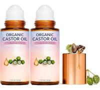 Aceite de ricino roll,on con rodillo de cuarzo rosa, botella de vidrio ámbar para el,bola de rodillo de aceite de ricino orgánico,Adecuado para cara y cuerpo, cabello, cejas, hidratar la piel