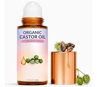 Aceite de ricino roll,on con rodillo de cuarzo rosa, botella de vidrio ámbar para el,bola de rodillo de aceite de ricino orgánico,Adecuado para cara y cuerpo, cabello, cejas, hidratar la piel