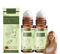 Aceite de ricino Roll-on para abdomen, cara, cuerpo, debajo de los ojos, aceite de ricino orgánico Roll-on con vitamina E, suero suave hidratante y suavizante para el cuidado de la piel, para todo