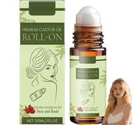 Aceite de ricino Roll-on para abdomen, cara, cuerpo, debajo de los ojos, aceite de ricino orgánico Roll-on con vitamina E, suero suave hidratante y suavizante para el cuidado de la piel, para todo