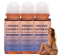 Aceite de ricino Roll On Rose Quartz Bio Ricinusöl Roll On-Rosenquarz Roller-Rosenöl el Rost-Bámbar Glasflasche- Nutre suavemente los aceites de ricino de la piel, aceites faciales, 50 ml/1,7fl.oz (3
