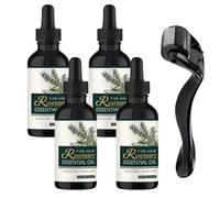 Aceite de romero para el crecimiento del cabello con masajeador de rodillos, suero capilar prensado en frío, aceite fortificante para cabello seco y dañado, cuidado para hombres y mujeres (4pcs)