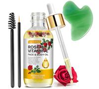 Aceite de Rosa para Rostro con Pétalo de Rosa + Tabla Gua Sha, Aceite de Vitamina E Orgánica para Antienvejecimiento, Cicatrices y Estrías, Aceite Corporal de Masaje para Piel Seca, Cabelludo y Uñas