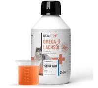 Aceite de salmón ReaVET muy bueno 2025 para perros, gatos, 250 ml, rico en Omega 3 y 6, aceite de pescado para perros de alta dosis, calidad alimentaria real sin aditivos, recién envasado en Alemania