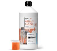 Aceite de salmón ReaVET muy bueno 2026 para perros, 1 litro, rico en Omega 3 y 6, aceite de pescado para perros, alta dosificación, calidad alimentaria real sin aditivos, recién embotellado en