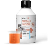 Aceite de salmón ReaVET muy bueno 2026 para perros, gatos, 250 ml, rico en Omega 3 y 6, aceite de pescado para perros de alta dosis, calidad alimentaria real sin aditivos, recién envasado en Alemania