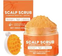 Aceite de semillas de calabaza y biotina exfoliante para el cuero cabelludo con cepillo de masaje, exfoliante y champú alternativo para cuero cabelludo graso y escamoso, eliminador de construcción y
