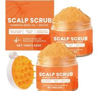 Aceite de semillas de calabaza y biotina exfoliante para el cuero cabelludo con cepillo de masaje, exfoliante y champú alternativo para cuero cabelludo graso y escamoso, eliminador de construcción y
