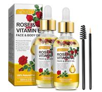 Aceite de Vitamina E 60ml, Aceite de Rosas, para la cara, cabello y cutículas de las uñas, calma la piel, arrugas, cicatrices (2 botellas)