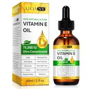 Aceite de Vitamina E 75,000 IU 60 ml, 100% Puro Vitamin E Oil para la Piel, Cara, Cabello, Cuerpo, Antioxidante Natural para la Sequedad, Arrugas, Cicatrices y Estrías, Hidratación y Reafirmación