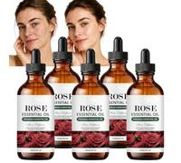 Aceite esencial de rosa para la piel y el cabello, aceite de masaje de aromaterapia ligero e hidratante con pipeta de vidrio para cara y cuerpo (5 piezas)