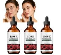 Aceite esencial de rosa para la piel y el cabello, aceite de masaje de aromaterapia ligero e hidratante con pipeta de vidrio para la cara y el cuerpo (3 piezas)