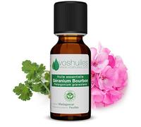 Aceite Esencial Geranium Bourbon 10ml | 100% puro y natural - HEBBD - Brillo de la tez, belleza de la piel y serenidad - Materia prima - Control de calidad Francia.