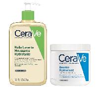 Aceite limpiador corporal CeraVe para piel seca (473 ml) y bálsamo hidratante (454 g).