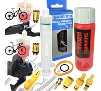 Aceite Mineral de Frenos Hidráulicos Shimano 100 ml + Kit de Servicio de Mantenimiento de Frenos de Disco F26 MTB Ebike Tour Bicicleta de Carretera Gravel Juego de Sangría de Disco 3-en-1 Juego de