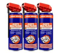 Aceite Multiusos en Spray 400 ml, Lubricante con Cánula de Precisión, Reduce la Fricción y Ayuda a Prevenir Óxido y Corrosión, para Bisagras, Cerraduras, Guías, Cadenas y Mecanismos, Pack de 3