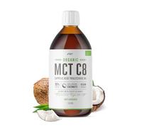 Aceite orgánico C8 MCT - 500 ml (vidrio) - 99% + C8 prensado en frío - Aumenta las cetonas 4 veces en comparación con otros MCT - Obtenido de forma sostenible por Alpha01