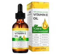Aceite para Vitamina E Facial, 75000 UI Vitamina E Liquida Pura y Natural para Piel, Cara, Cabello, Uñas, Cicatrices y Cuero Cabelludo, Hidratante Facial y Corporal para Mujeres y Hombres 60 ML