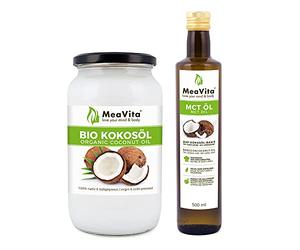 Aceite puro de coco virgen extra orgánico MeaVita 1 Litre (1 X 1000 ml) & MCT Oil, calidad superior, 1 paquete (1x 500 ml)