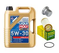 Aceite Set Filtros Liqui Moly 5W-30 5Liter + Tapón Drenaje para Audi A5 Cabrio