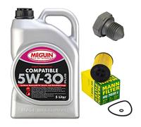 Aceite Set Filtros Meguin 5W-30 5Litro + Tornillo para Skoda Rapid 1.6 115 Ps