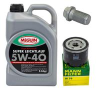 Aceite Set Filtros Meguin 5W-40 5Litro + Tornillo para Opel Movano 1.9 Dti X70