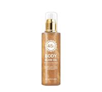 Aceite solar de coco con destello - 100ml, SPF 45, fórmula de aceite de coco, resistente al agua, suitable para todos los tipos de piel, piscina, excursiones, uso diario