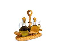 Aceitera de lujo: juego de condimento para aceite, vinagre, sal y pimienta de madera de olivo, juego de 2 unidades