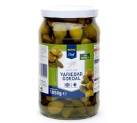 Aceitunas Gordal Chef Rellenas con Pepinillo o Guindilla - El Sabor Delicado y Picante que Necesitas (3 TARROs 1850g (Esc. 1000 g.), Gordal con Pepinillo)