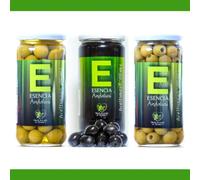 Aceitunas Manzanilla Extra Sabor Anchoa con hueso, sin hueso y Manzanilla negra. Aceitunas Manzanilla Pack 3 tarros de 700Gr. Ideales para ensalada Aperitivos sanos