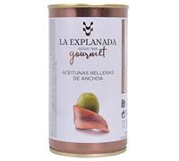 Aceitunas rellenas de anchoa 350 g. La Explanada Gourmet Origen Español formato lata [PACK DE 15 UNIDADES] - Aceitunas Cazorla- Peso neto escurrido 150g