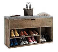 Acekool Banco Zapatero de Madera para Entrada - Cojín Acolchado, Estante Ajustable y Compartimento Oculto - 2 Niveles para organizar Zapatos y Mantener el Orden - Asiento cómodo - Color marrón Oscuro